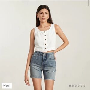 Everlane The Linen Button-Front Crop Tank